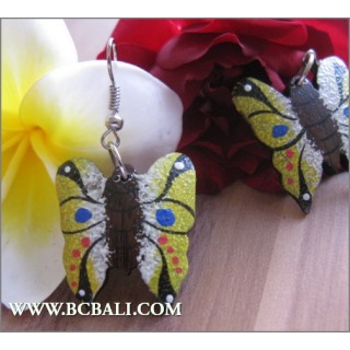 Balinese Earrings Buterfly Wood Coloring Carving